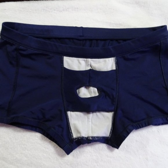 Tulio Men's Men's Square Cut Swim Trunk, w C-Ring Pouch, Navy, Nylon, XL (34-38) - Picture 7 of 14